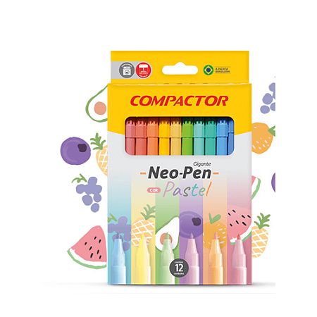 Canetinhas Hidrográficas 12 Cores Pastel Compactor