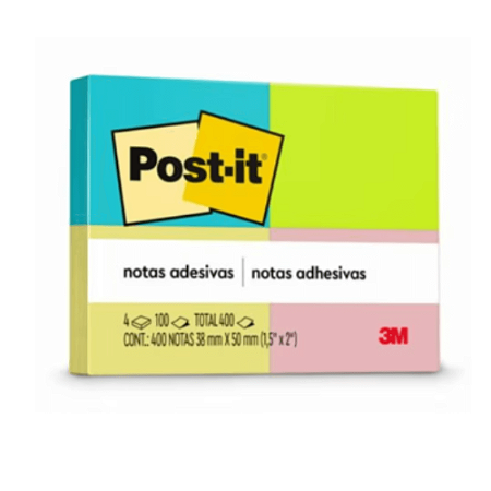 Bloco De Notas Adesivo Post It 4 cores 38x50mm