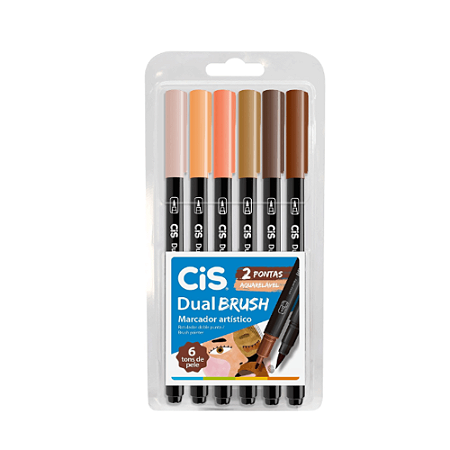 Kit Marcador Artístico Dual Brush Aquarelável 6 Cores Tons De Pele Cis