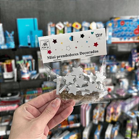 Mini Prendedores Estrela Branca Com 12