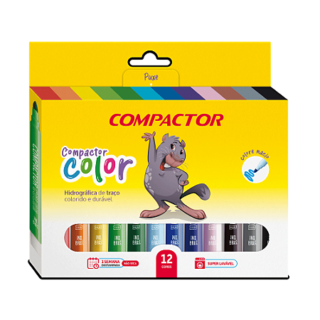 Canetinha Hidrografica Jumbo 12 Cores Compactor