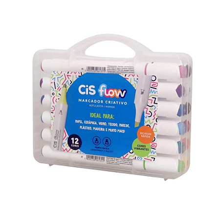 Kit Marcador Criativo Flow Estojo 12 Cores Cis