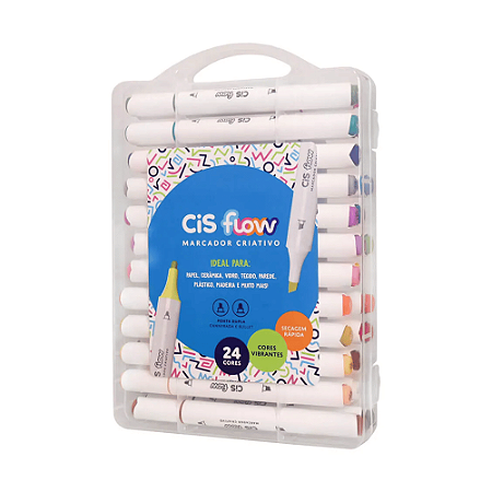 Kit Marcador Criativo Flow Estojo 24 Cores Cis
