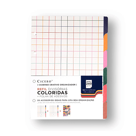 Refil Caderno Criativo Argolado Divisórias Coloridas 17x24 Cicero
