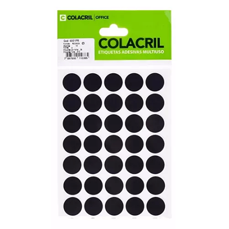 Etiqueta Redonda Preta 19mm Colacril