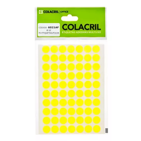 Etiqueta Redonda Amarelo Neon 13mm Colacril