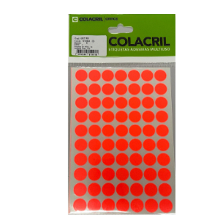 Etiqueta Redonda Vermelho Neon 13mm Colacril