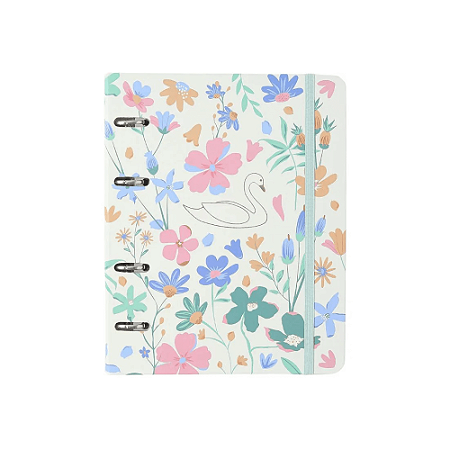 Caderno Criativo Argolado Lagoa Cisne Floral Off White A5 Cicero