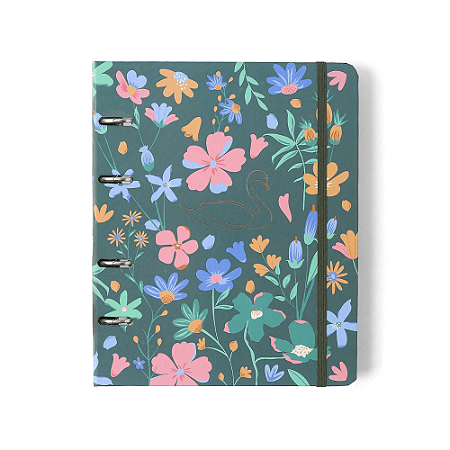 Caderno Criativo Argolado Lagoa Cisne Floral Verde 17x24 Cicero