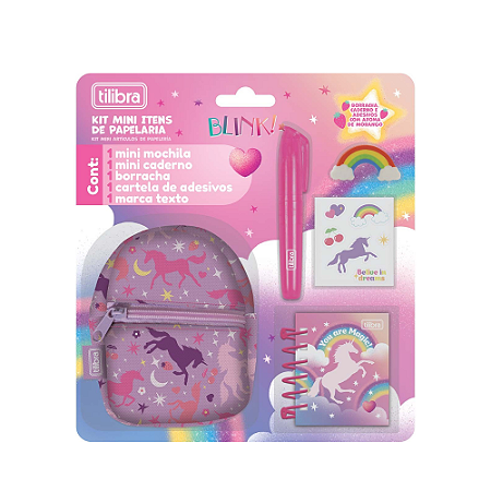 Kit Mini Itens de Papelaria Blink Unicórnio Tilibra
