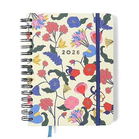 Agenda Planner Wire-o 2026 Doce Florada Semanal Notas c/ Divisórias A5 Off White Cicer