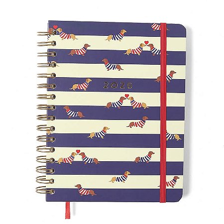 Agenda Planner Wire-o 2026 Praia Semanal Notas c/ Divisórias A5 Cachorros Cicero