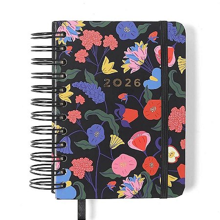 Agenda Planner Wire-o 2026 Doce Florada Diária 11,5x16 Preto Cicero