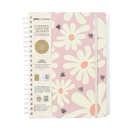 Caderno Universitario 10 Matérias 160fls Melissa Pink Bloomy Cicero