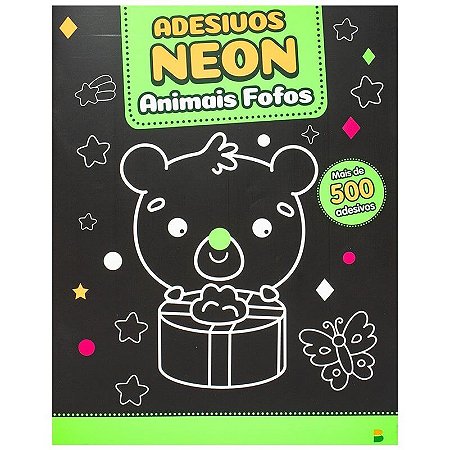 Livro Meus 500 Adesivos Neon Animais Fofos Todo Livro