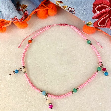 Tornozeleira Crystal Beads Pink