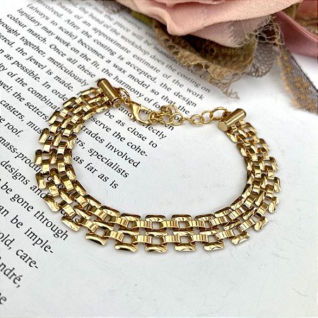 Pulseira Esteira Vazada Dourado
