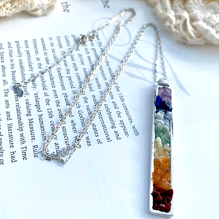 Colar Longo Chakras Prateado