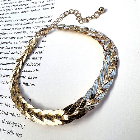 Pulseira Trança Laminada Dourado