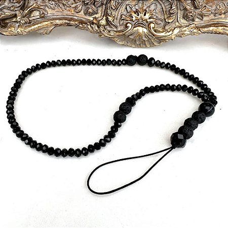 Phone Strap Cristais Black