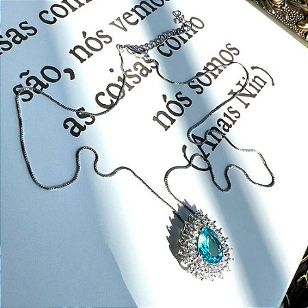 Colar Azul Drop Prateado