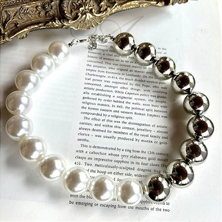 Colar Esferas Pérolas Prateado