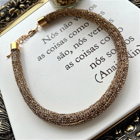 Colar Malha Strass Dourado