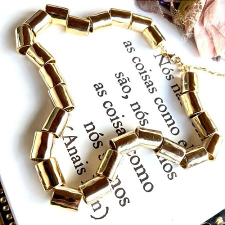 Colar Fio Cilindro Dourado