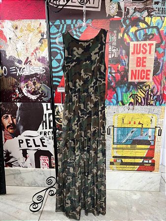 Vestido Longo Tule Camuflado