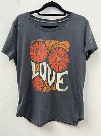 T-shirt Love Flores Cinza