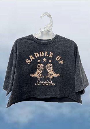Cropped Saddle Up Preto Estonado