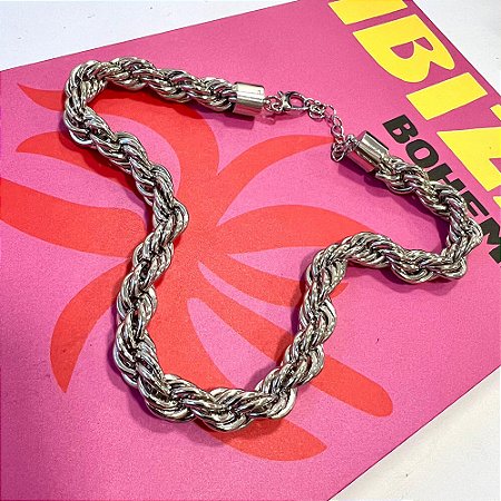 Colar Braid X Fat Prateado