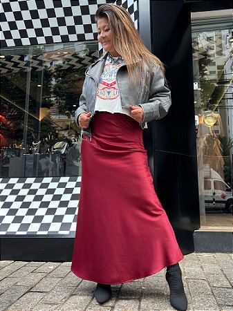 Saia Cetim Midi Vinho