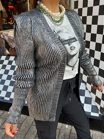 Casaco Tricot Metalizado Prata