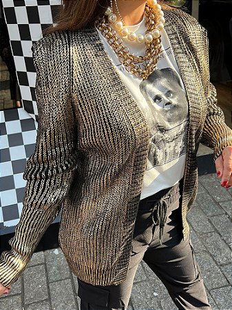 Casaco Tricot Metalizado Dourado