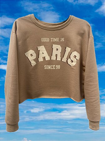 Cropped Moletom Paris Bege