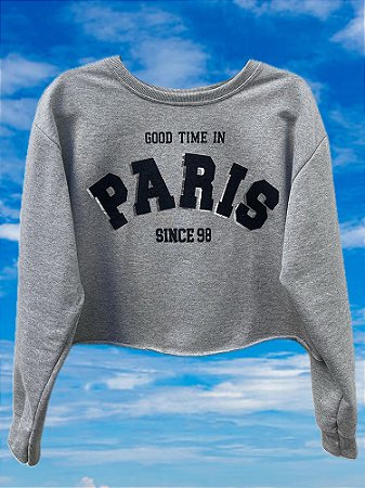 Cropped Moletom Paris Cinza