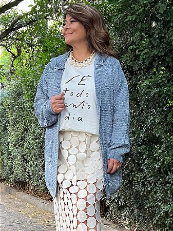 Casaco Capuz Tricot Azul