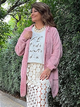 Casaco Capuz Tricot Rose