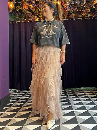 Saia Tule Camadas Nude