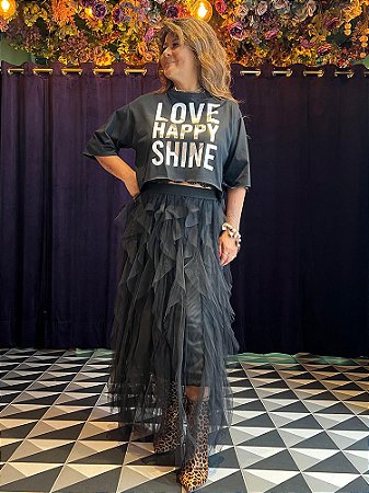 Saia Tule Camadas Preto