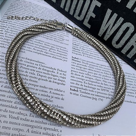 Colar Fio Strass Prateado