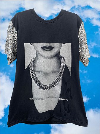 T-shirt Woman Paetês Preto