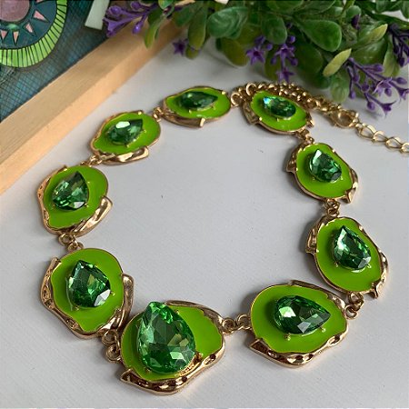 Colar Gota Chaton Esmaltado Verde