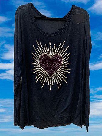 Blusa Coração Azul Marinho