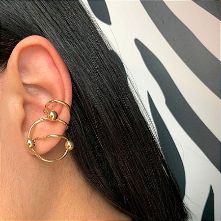 Brinco Encaixe Esferas Dourado