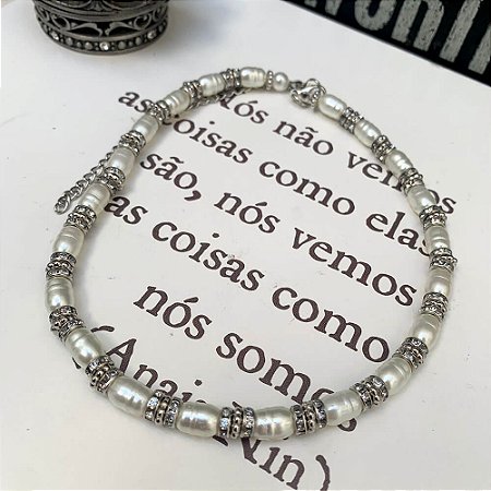 Colar Pérolas Arroz Prata