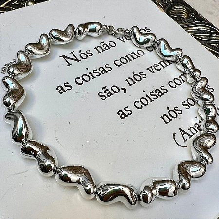 Colar Corações Orgânicos Prateado