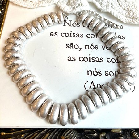 Colar Gomos Prateado Fosco
