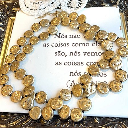 Colar Coins Textura Dourado Fosco